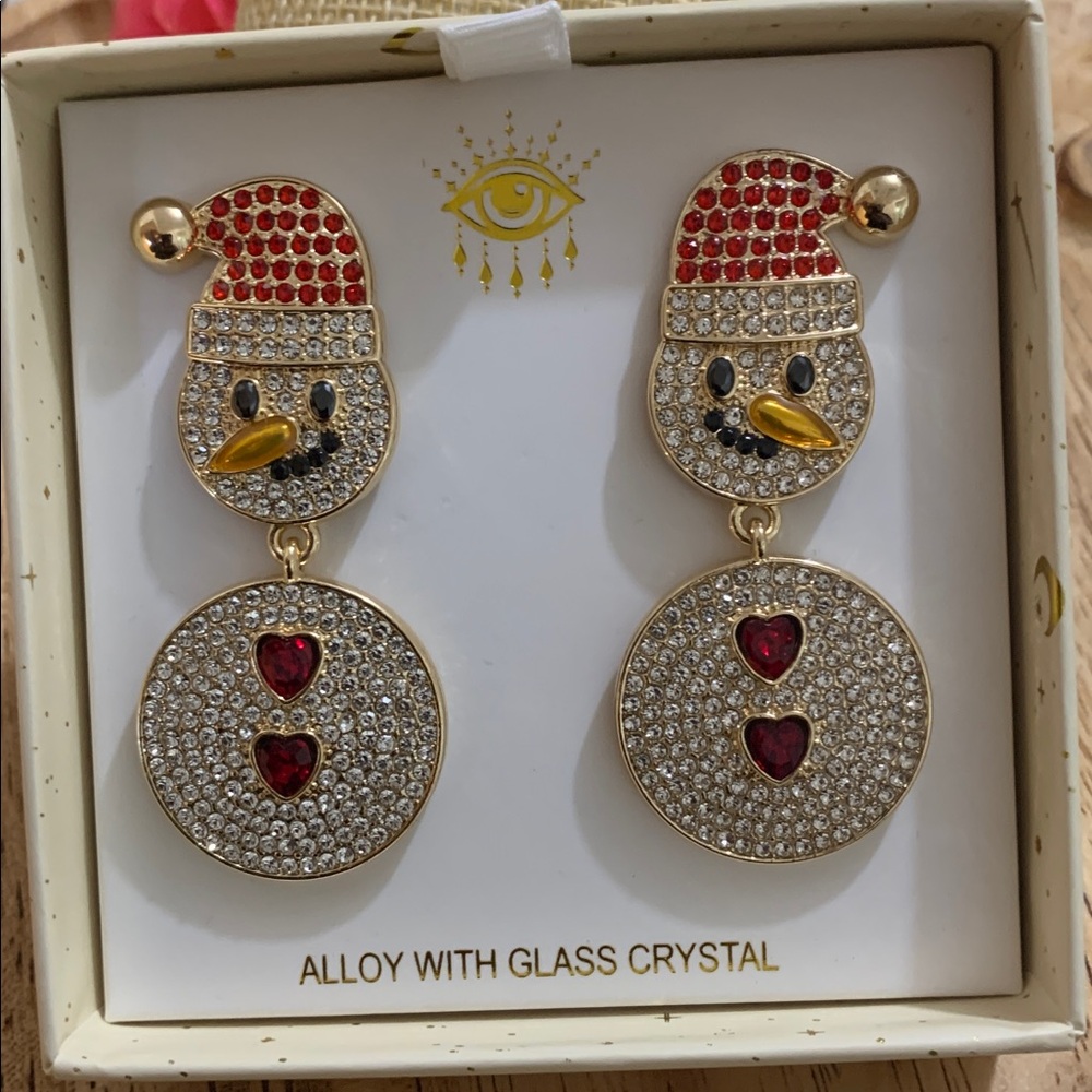 Eye Candy Red and Gold Snowman Earrings